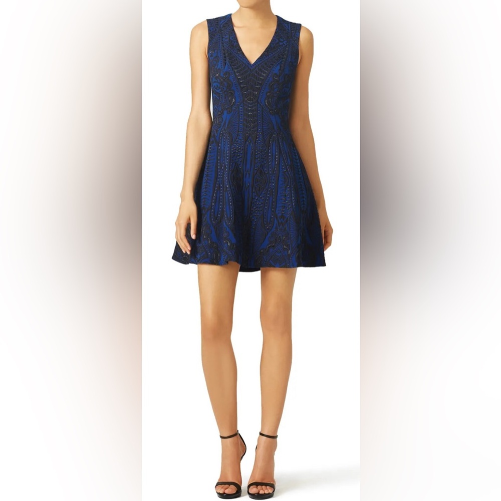 BCBGMaxAzria Blue and Black Crepe Dress Holiday Luxury Christmas Party